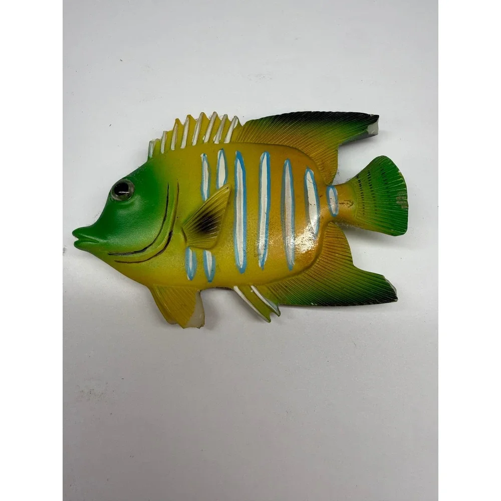 Tropical Fish Refrigerator Magnet Yellow Green Blue Striped Coastal Decor 4.5